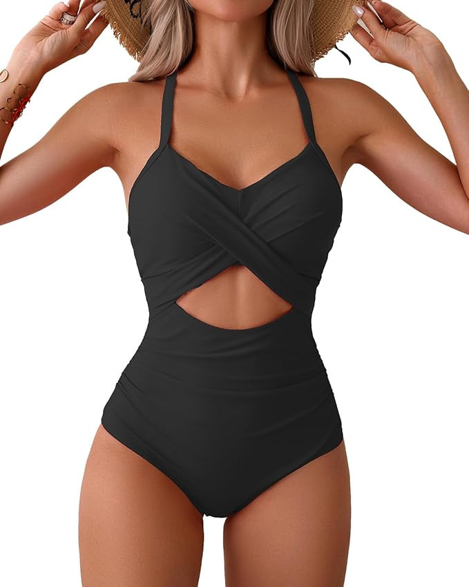 Limeeke Women Cutout One Piece Swimsuit Tummy Control High Waisted Swimwear Wrap Tie Back Bathing... | Amazon (US)