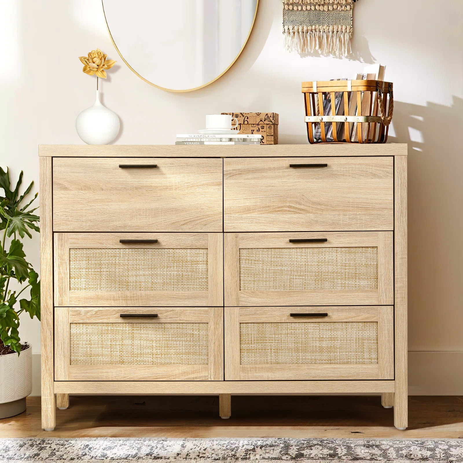 Bay Isle Home™ Rattan 6 Drawer Double Dresser for Bedroom, Chest of Dressers, Natural & Reviews... | Wayfair North America