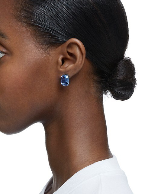 Millenia Swarovski Crystal Blue Octagon-Cut Rhodium-Plated Earrings | Saks Fifth Avenue