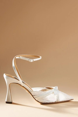 Badgley Mischka Josie Satin Lace Pointed-Toe Heels | Anthropologie (US)