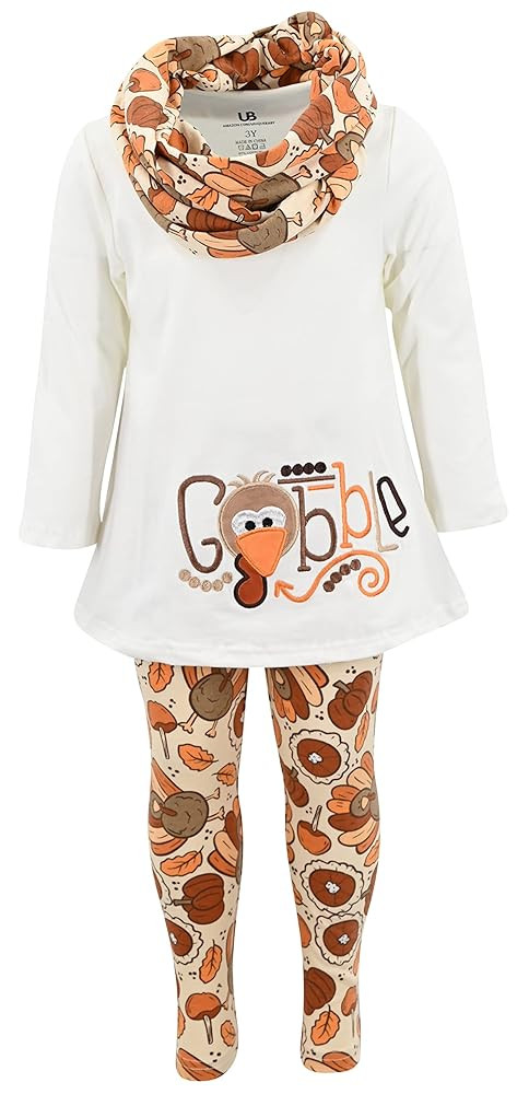Unique Baby Girls Kids Toddler 3pc Outfit Set Long Sleeve A-Line Tunic Top Leggings and Scarf | Amazon (US)