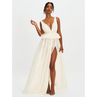 Miss Circle Calleigh Off White Flare Beaded Belt Maxi Gown XL | Target