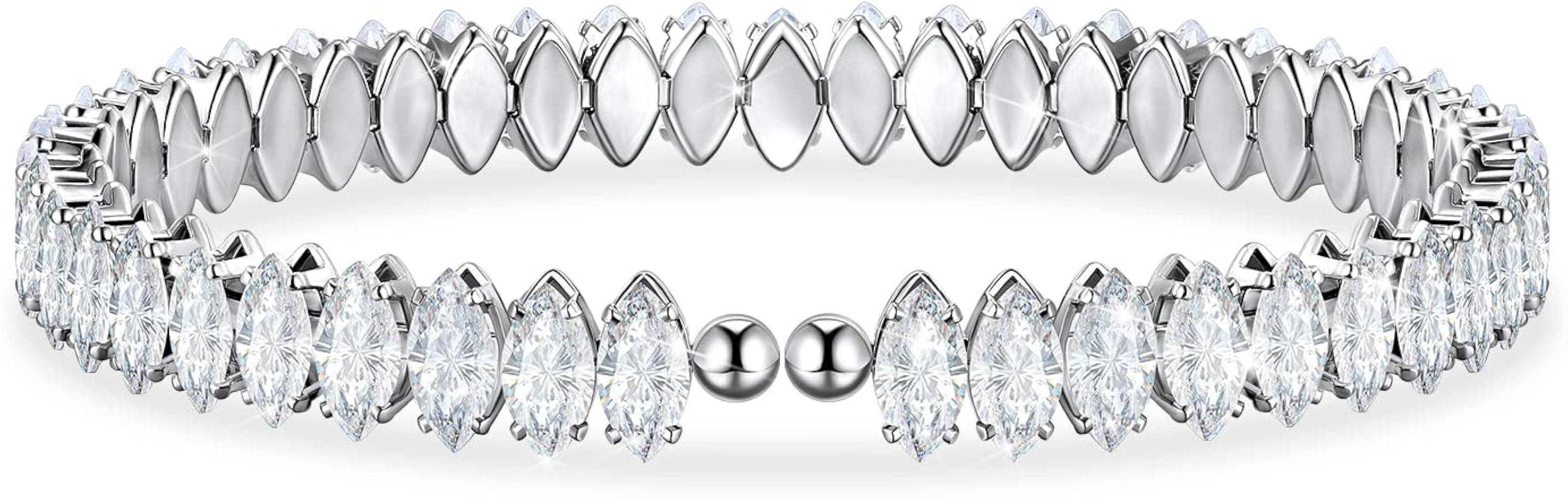 Cubic Zirconia Adjustable Cuff Bracelet for Women Men, White Gold Plated CZ Bracelet and Anklets ... | Amazon (US)