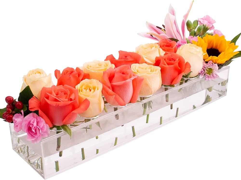 LOYWREE Rectangular Floral Centerpiece for Dining Table - 16.1 Inches Long Rectangle Acrylic Vase... | Amazon (US)