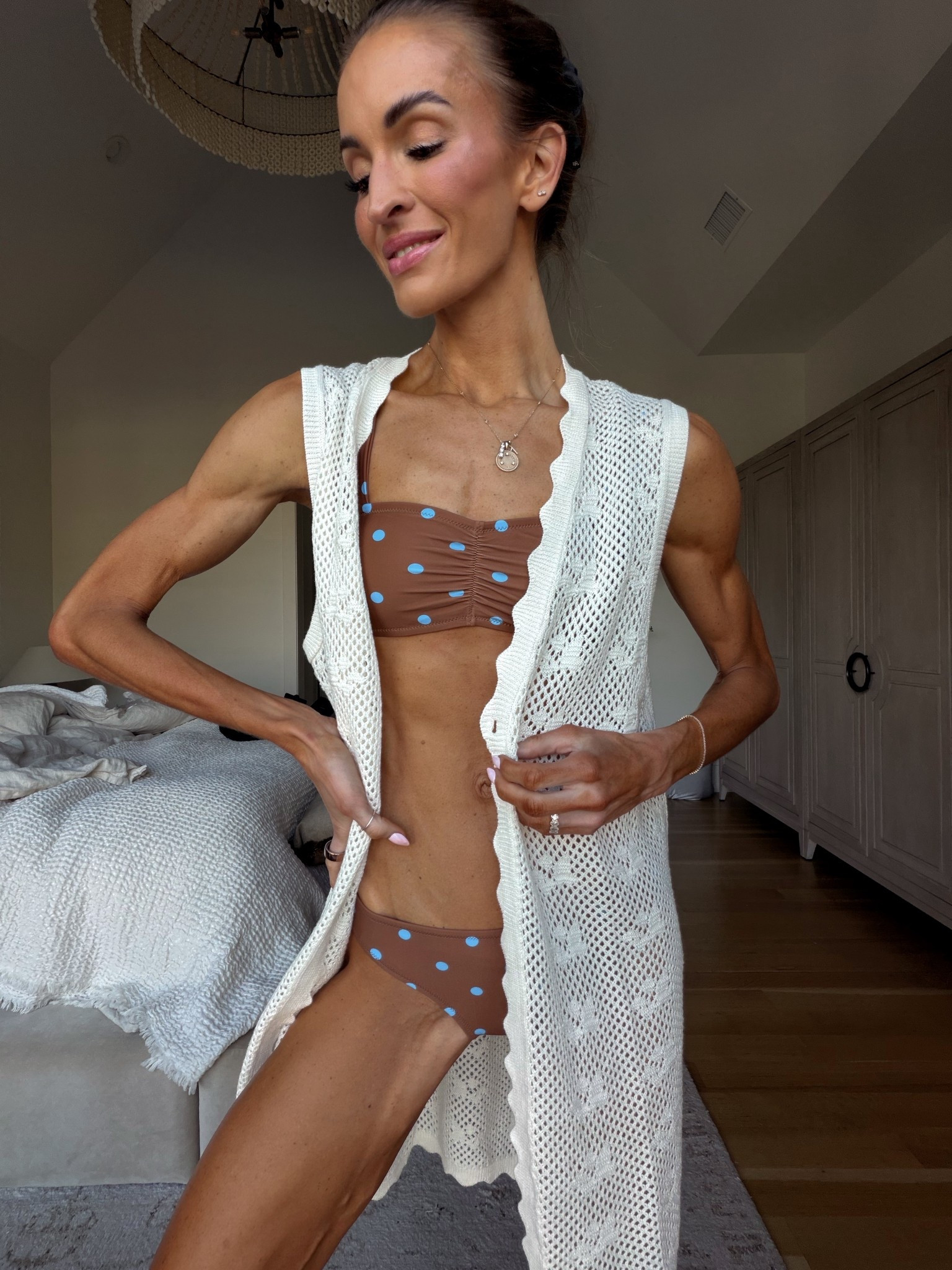 obsessed with this darling polka dot print bikini! 🤎 runs tts / wearing xs 