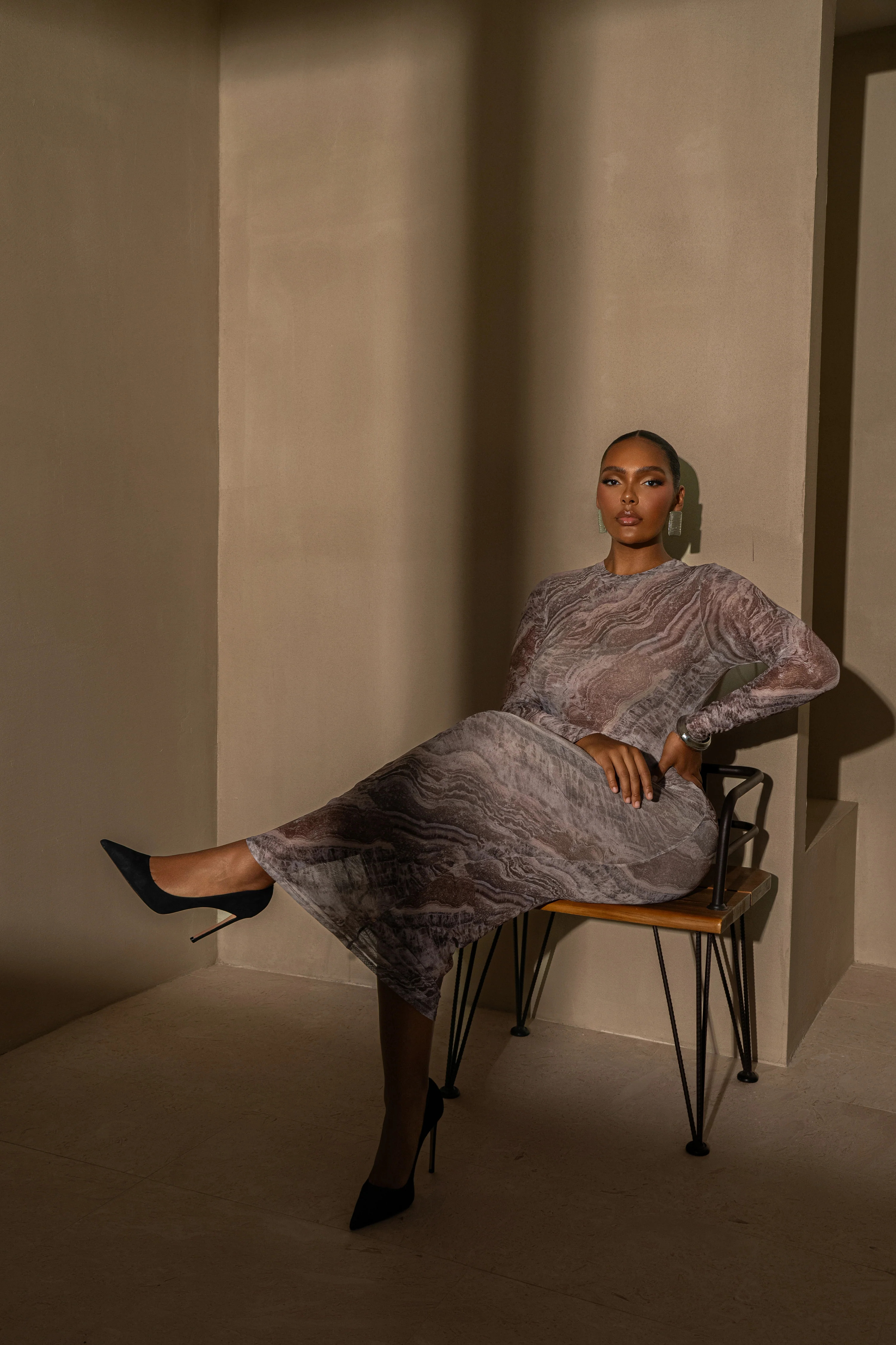 Brown Multi Solana Mesh Maxi Dress | JLUXLABEL