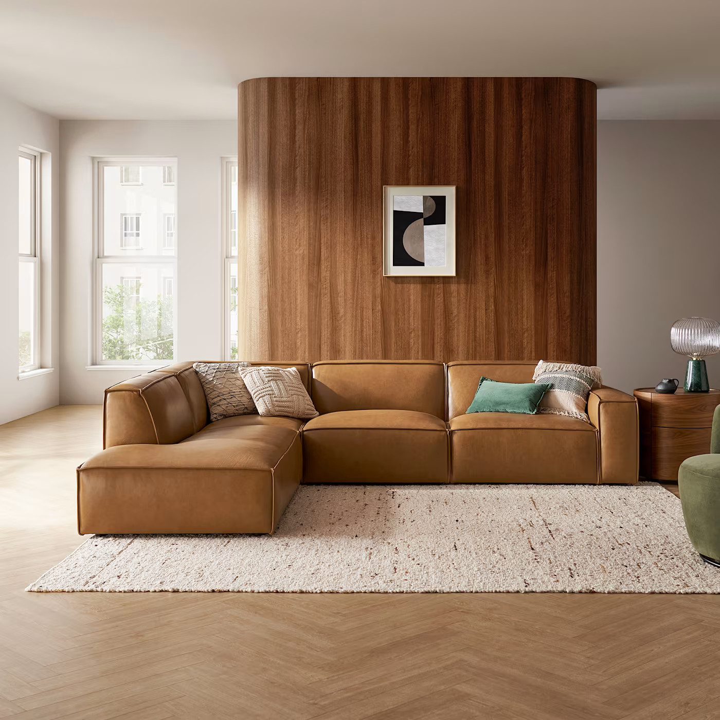 Jonathan Leather Extended Side Chaise Sectional | Castlery | Castlery US