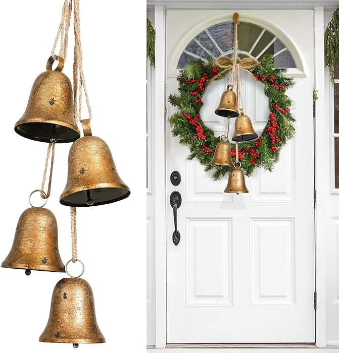 Christmas Vintage Gold Cow Bells, Set of 4 Hanging Vintage Brass Antique Lucky Rustic Crafts Bell... | Amazon (US)