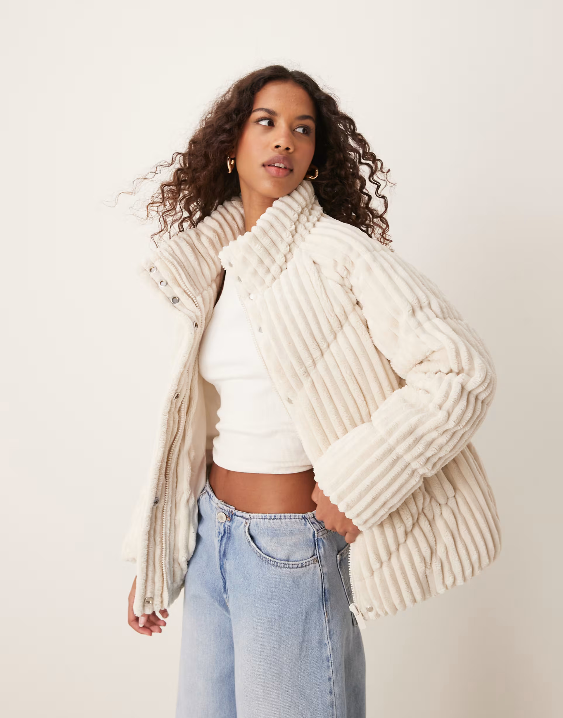 Vila cloud padded short jacket in cream | ASOS (Global)