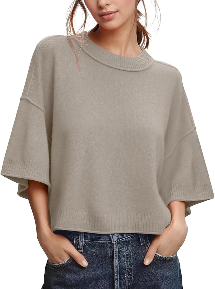 ZDC Women's Oversized Sweaters Summer Short Sleeve Casual Cropped Tops Lightweight Loose Fit Knit... | Amazon (US)