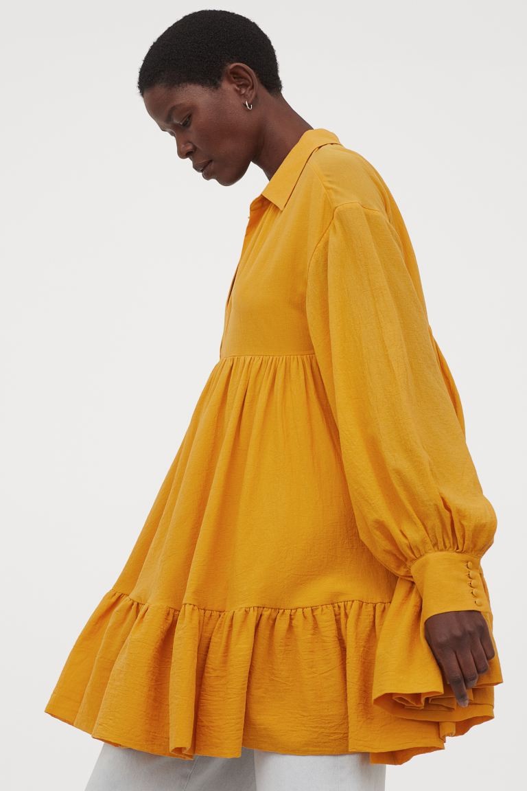 Tunic in crisp cotton poplin with a collar and V-neck opening at the front. Dropped shoulders, lo... | H&M (UK, MY, IN, SG, PH, TW, HK)