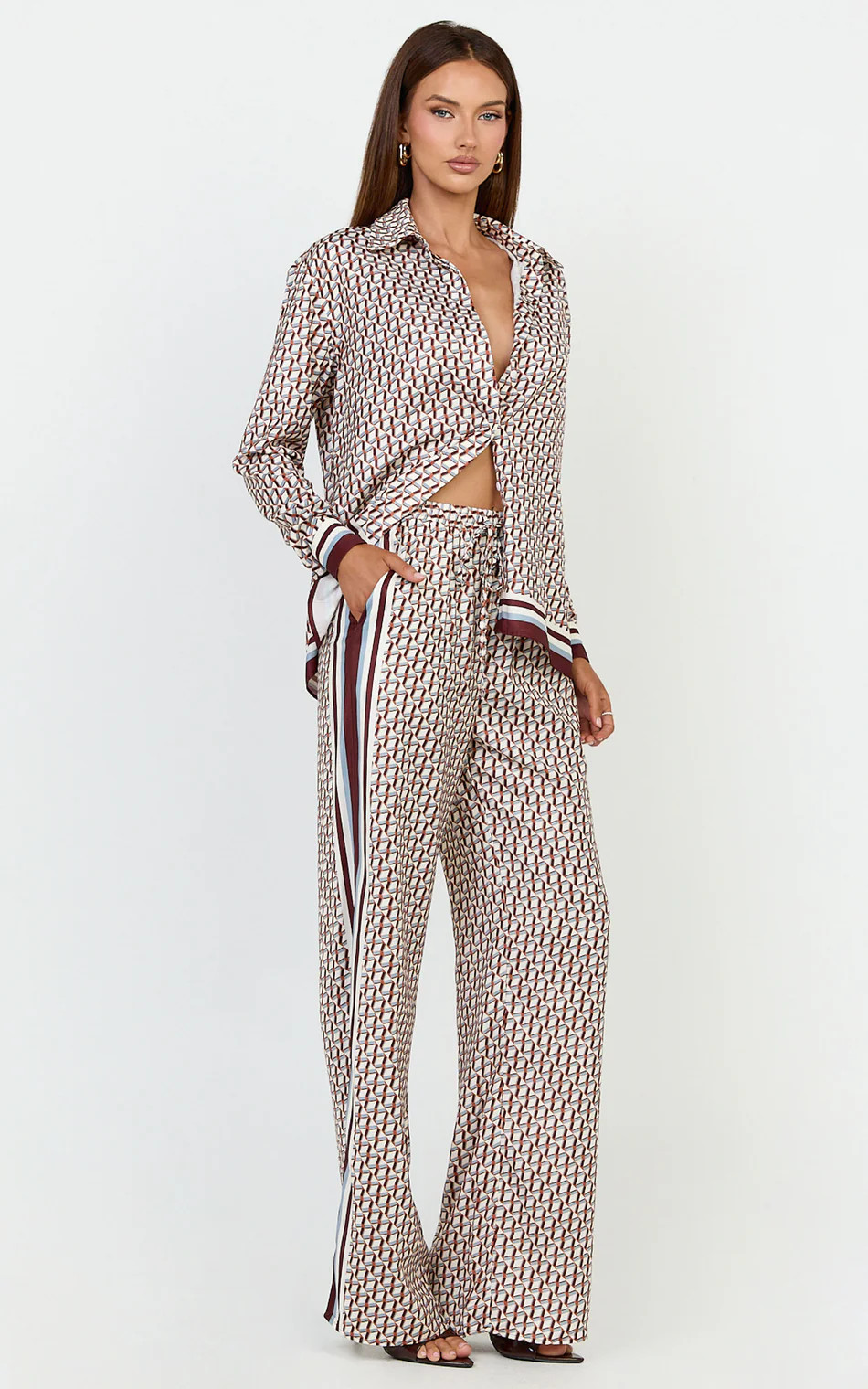 Geo Border Print High Elasticated Waist Relaxed Trousers in Geo Border Print | Showpo (US, UK & Europe)