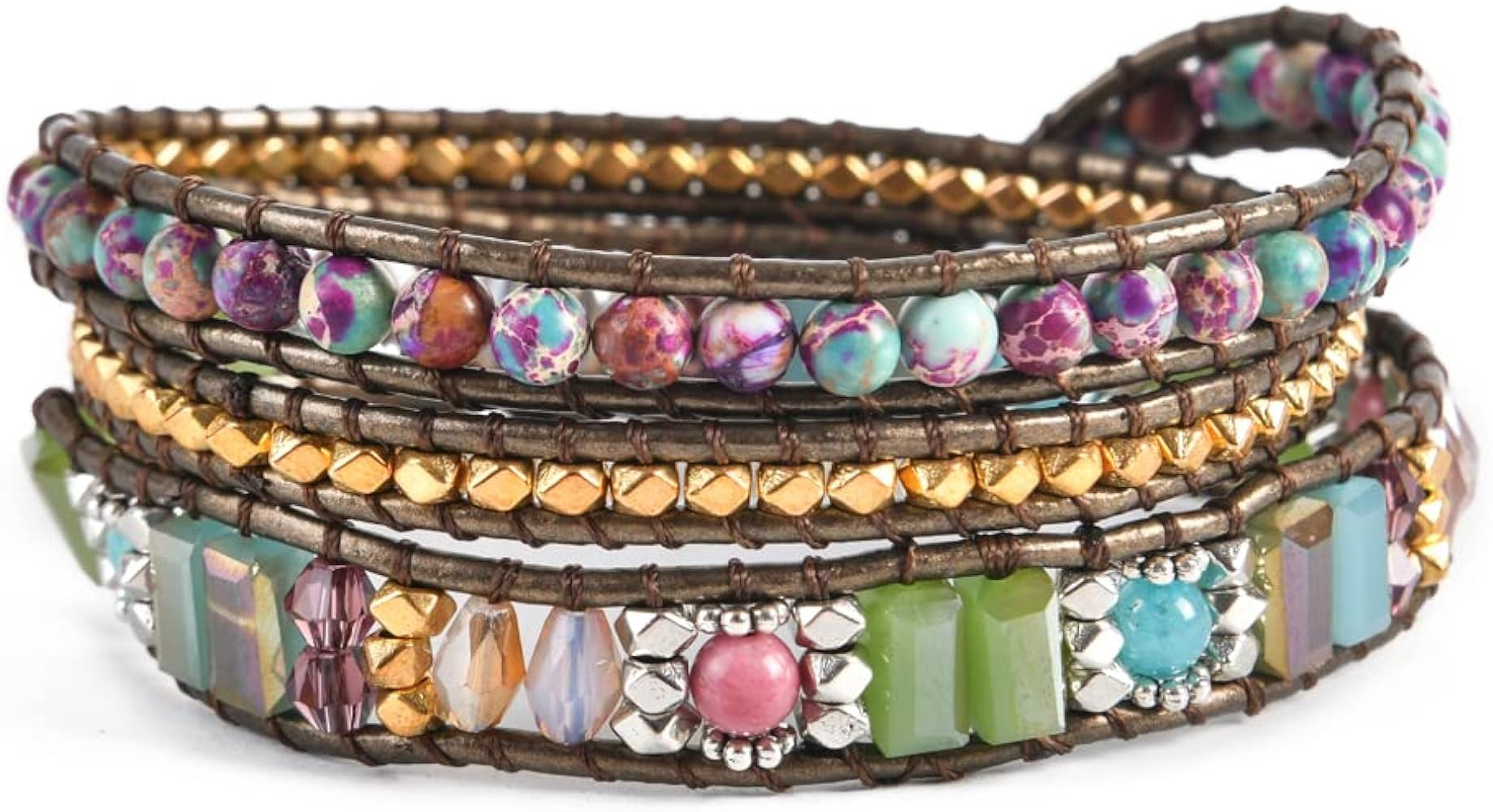 YGLINE Boho Handmade Wrap Leather Tube Crystal Stone Bracelet for Women | Amazon (US)