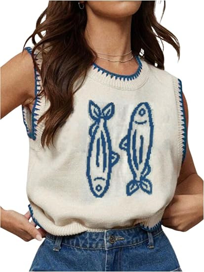 Verdusa Women's Lobster Crochet Tank Tops Sweater Vest Sleeveless Knit Tops Funny Shirts | Amazon (US)