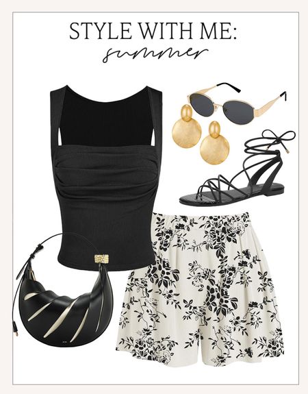 Chic, black and white summer outfit idea! 

#summerstyle

Summer outfit idea. Amazon summer outfit idea. Black and white floral shorts. Amazon black tank top. Amazon black shoulder bag. Amazon black lace up sandals. Amazon gold earrings. Amazon designer inspired sunglasses. Neutral summer outfit  

#LTKStyleTip #LTKFindsUnder100 #LTKSeasonal