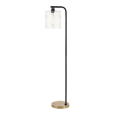 JONATHAN Y Easton 60.75" Modern Minimalist Metal/Ribbed Glass (Includes LED Light Bulb) Floor Lamp Brass Gold/Black | Target