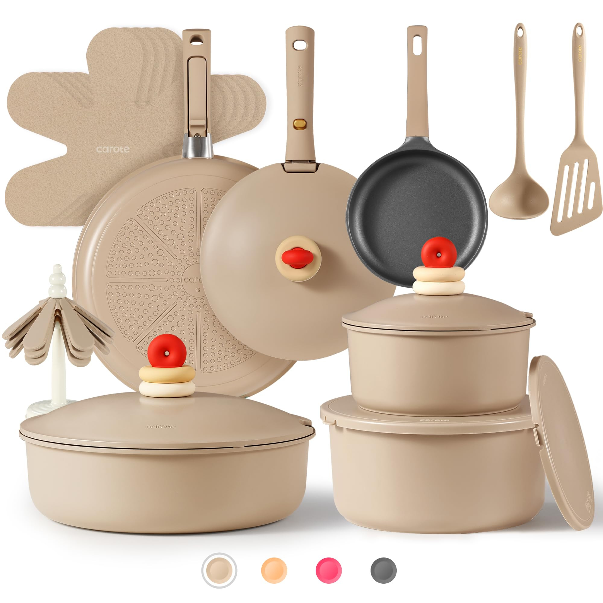 CAROTE 24pcs Pots and Pans Set Non Stick, Nonstick Cookware Set, Oven/Dishwasher/Fridge Safe Pots... | Amazon (US)