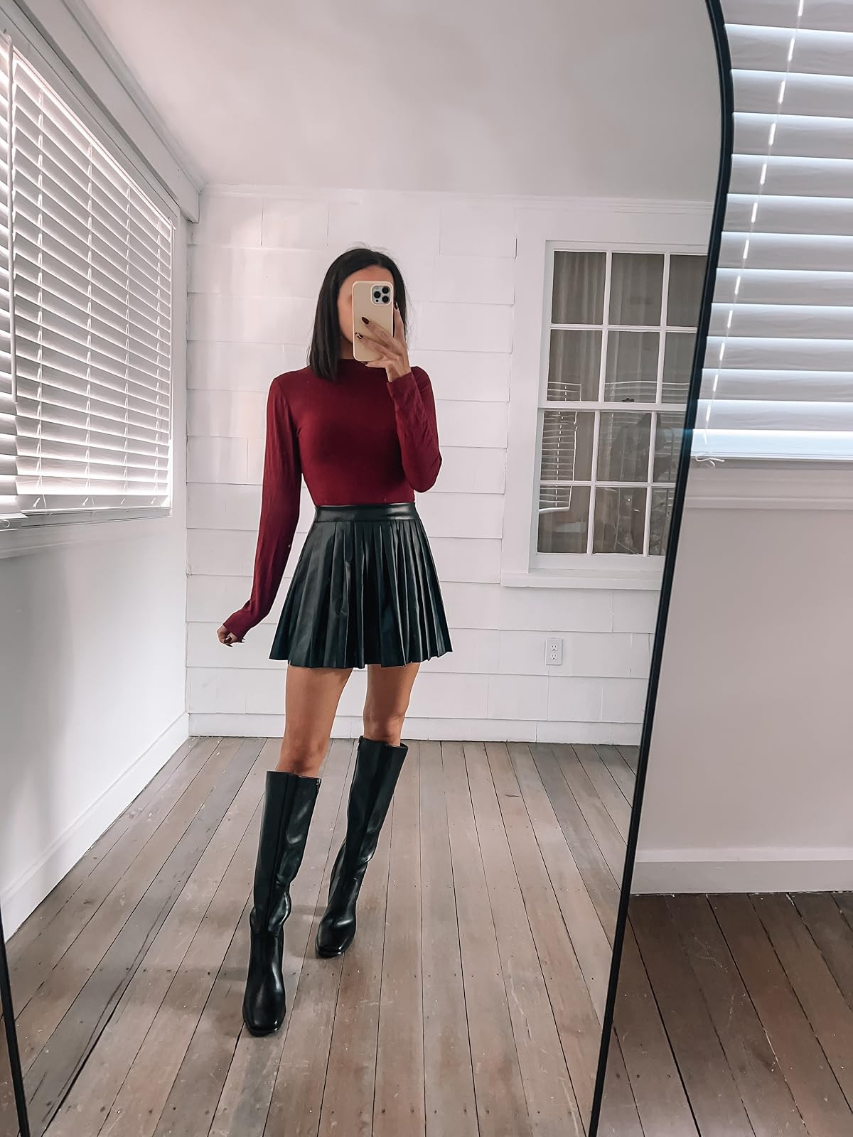 Holiday outfit- skirt in XS, boots true to size, top in S
 

 #LTKHoliday #LTKPetite #LTKFindsUnder100