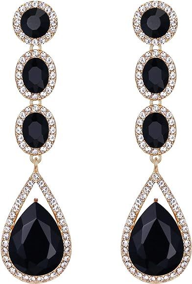 Flyonce Wedding Bridal Rhinestone Crystal Multi Teardrop Pierced Dangle Earrings | Amazon (US)