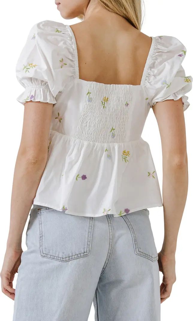 Floral Embroidered Puff Sleeve Babydoll Top | Nordstrom