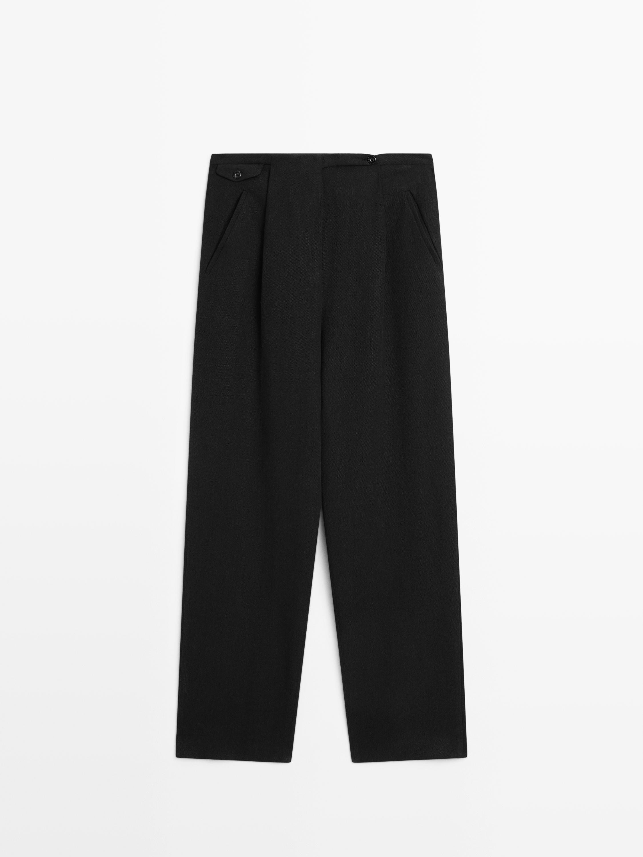 Flowing linen blend trousers with pocket details - BLACK | Massimo Dutti UK