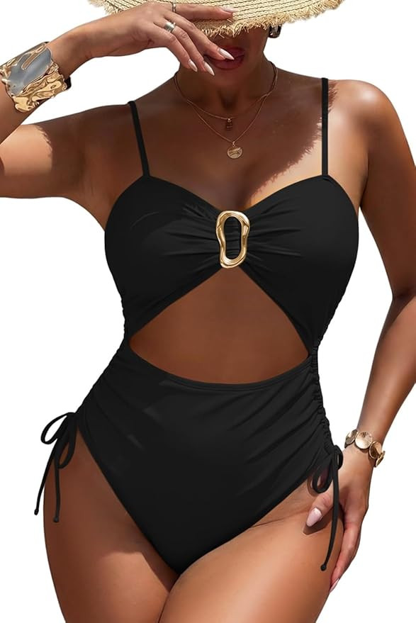 Viottiset Women's Cut Out Drawstring One Piece Swimsuit Cheeky High Cut Bathing Suit | Amazon (US)