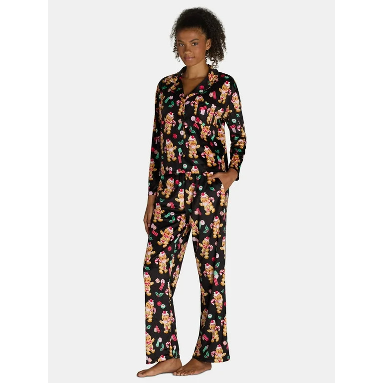 Holiday Time Women’s and Women’s Plus Velour Notch Collar Pajama Top and Pants Set, 2-Piece, ... | Walmart (US)