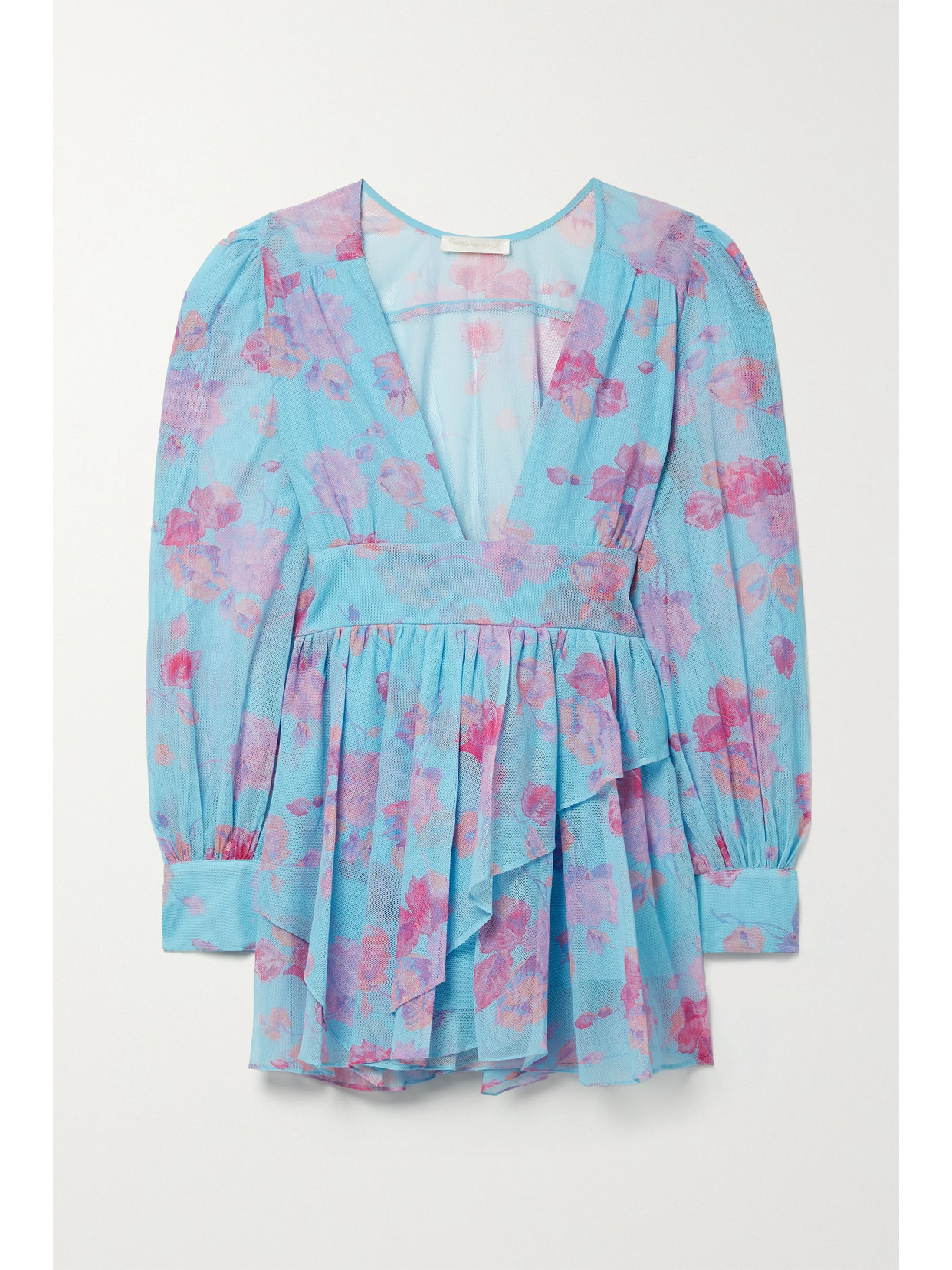 LoveShackFancy - Varsha Ruffled Floral-print Cotton-blend Tulle Mini Dress - Blue | NET-A-PORTER (US)