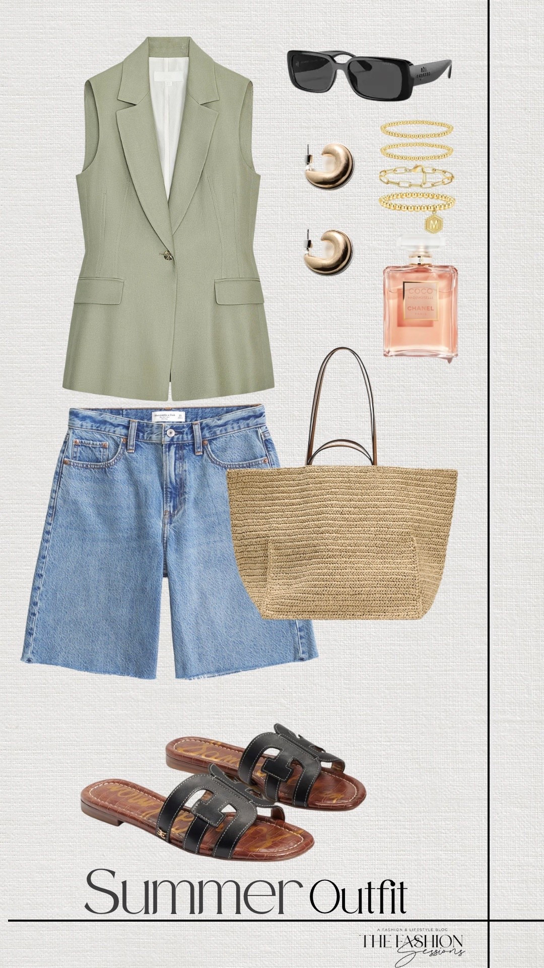 Summer Outfit | Green Vest | Denim Shorts | Sam Edelman Sandals | Woven Bag | 

#LTKShoeCrush #LTKStyleTip #LTKSeasonal