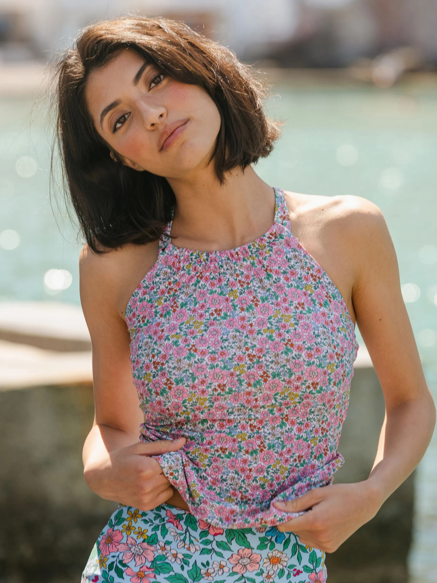 Whimsy Floral Double-Cinch Tankini Top | Lime Ricki