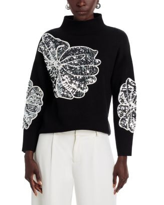Long Sleeve Funnel Neck Sequin Soutache Sweater | Bloomingdale's (AU)