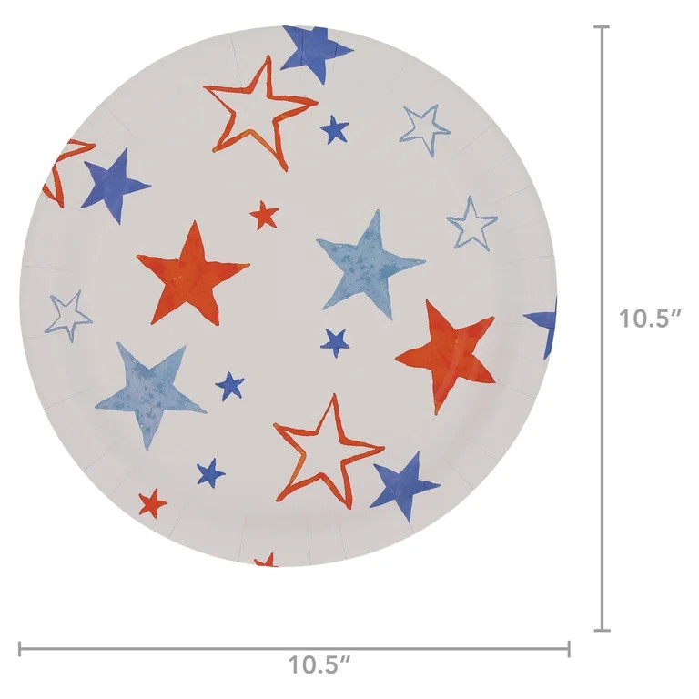 Red/White/Blue Stars Disposable Paper Plates, 10", 8 Count, Patriotic by Way To Celebrate | Walmart (US)