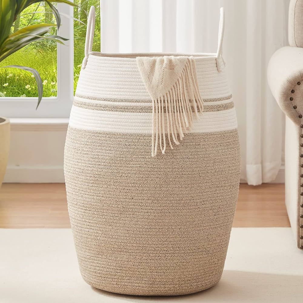 OIAHOMY Laundry Hamper Woven Cotton Rope Large Clothes Hamper 25.6" Height Tall Laundry Basket wi... | Amazon (US)