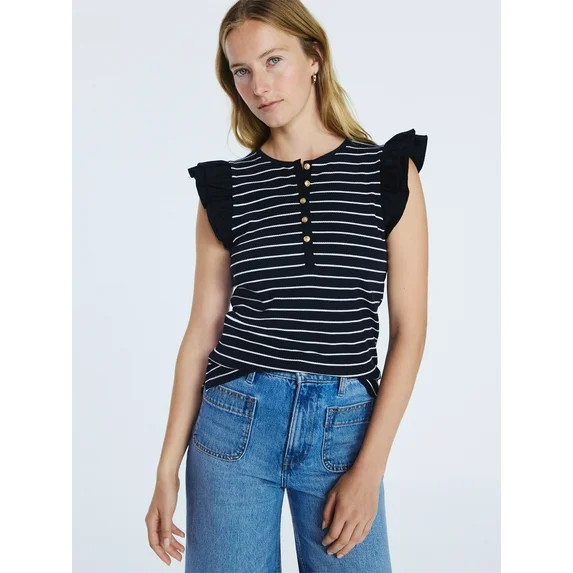 Free Assembly Women's and Women’s Plus Flutter Sleeve Henley Top, Sizes XS-4X | Walmart (US)