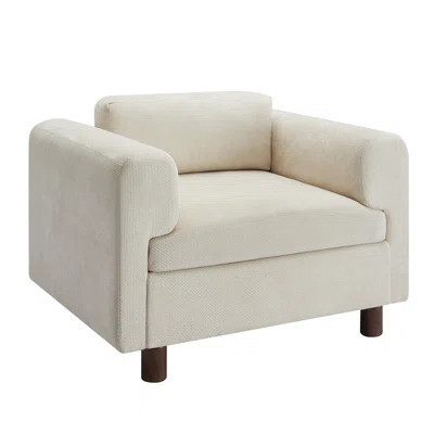 Beige Velvet Chair With Round Legs And High Cushion Modern Living Room Armchair In Woven - Relaxing | Wayfair North America
