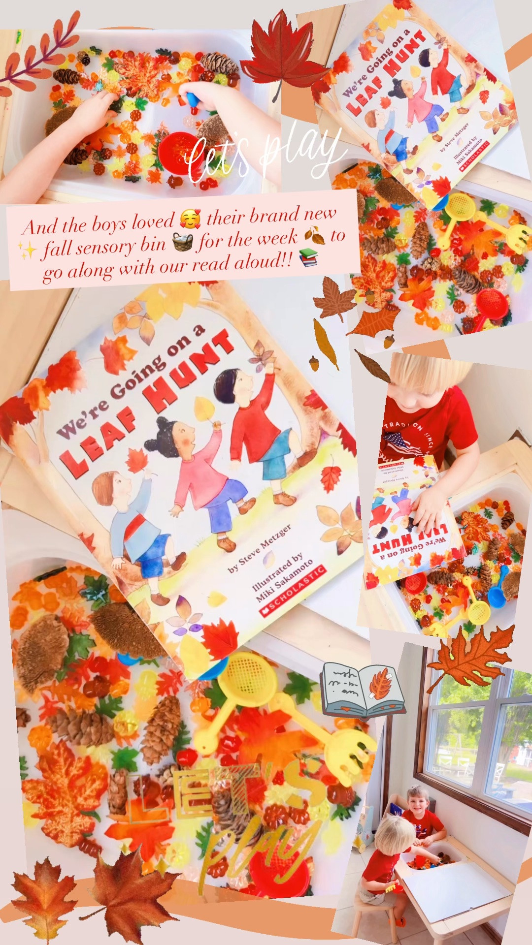 And the boys loved 🥰 their brand new ✨ fall sensory bin 🧺 for the week 🍂 to go along with our read aloud!! 📚