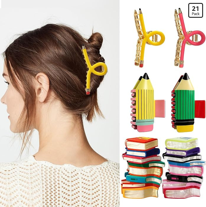 6 Pcs Hair Claw Clips,Pencil and Book Shaped Hair Clips for Women,Back to School Hair Accessories... | Amazon (US)