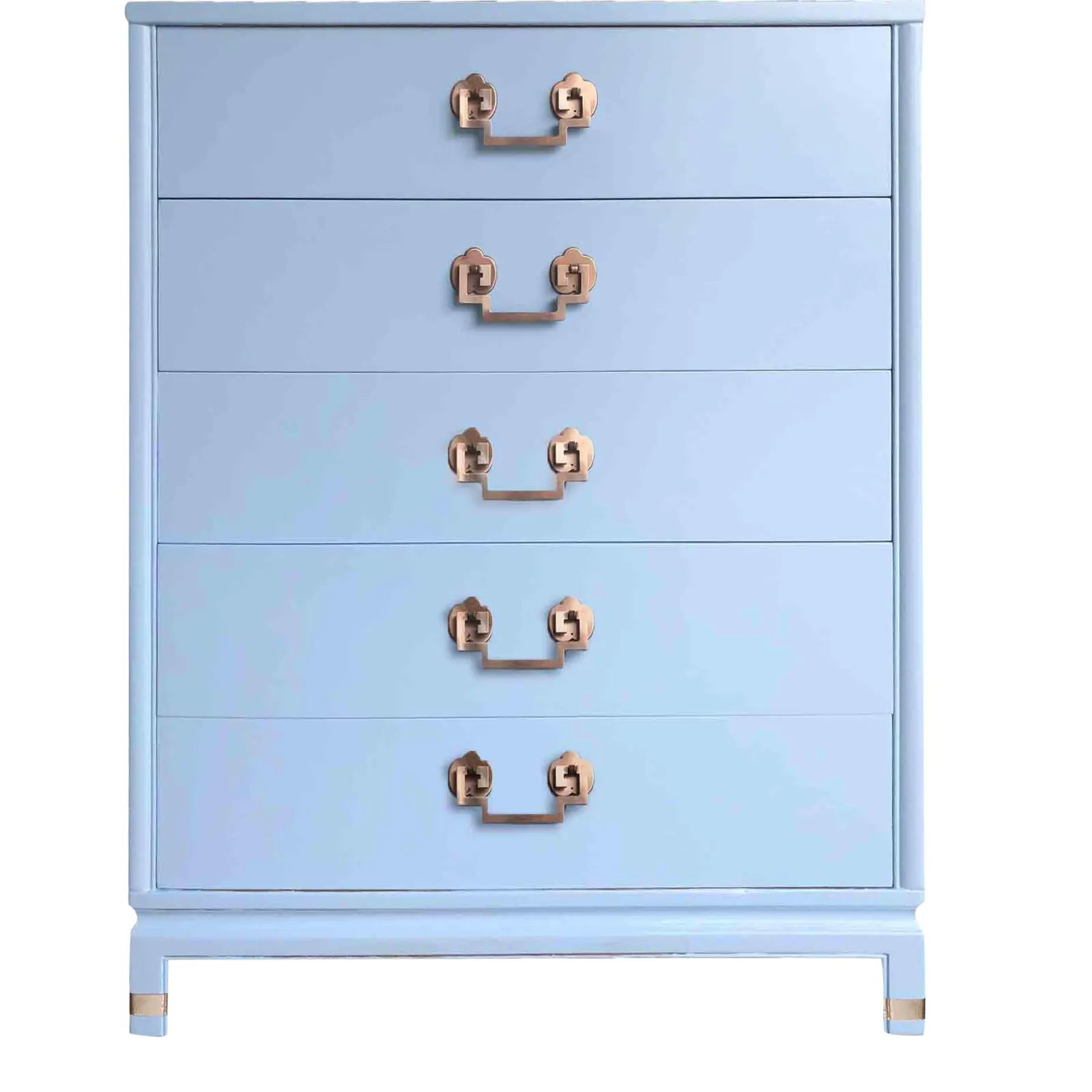 1950s Chinoiserie Landstrom Chest With Copper Hardware in Blue | Chairish