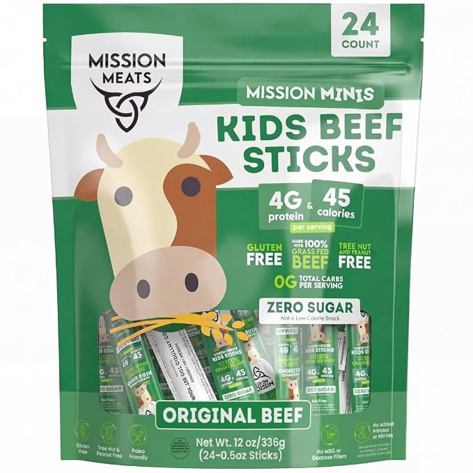 Mission Meats Kids Beef Sticks, Zero Sugar, Healthy Mini Snacks 0.5oz, 24ct | Healthy Back-to-Sch... | Amazon (US)