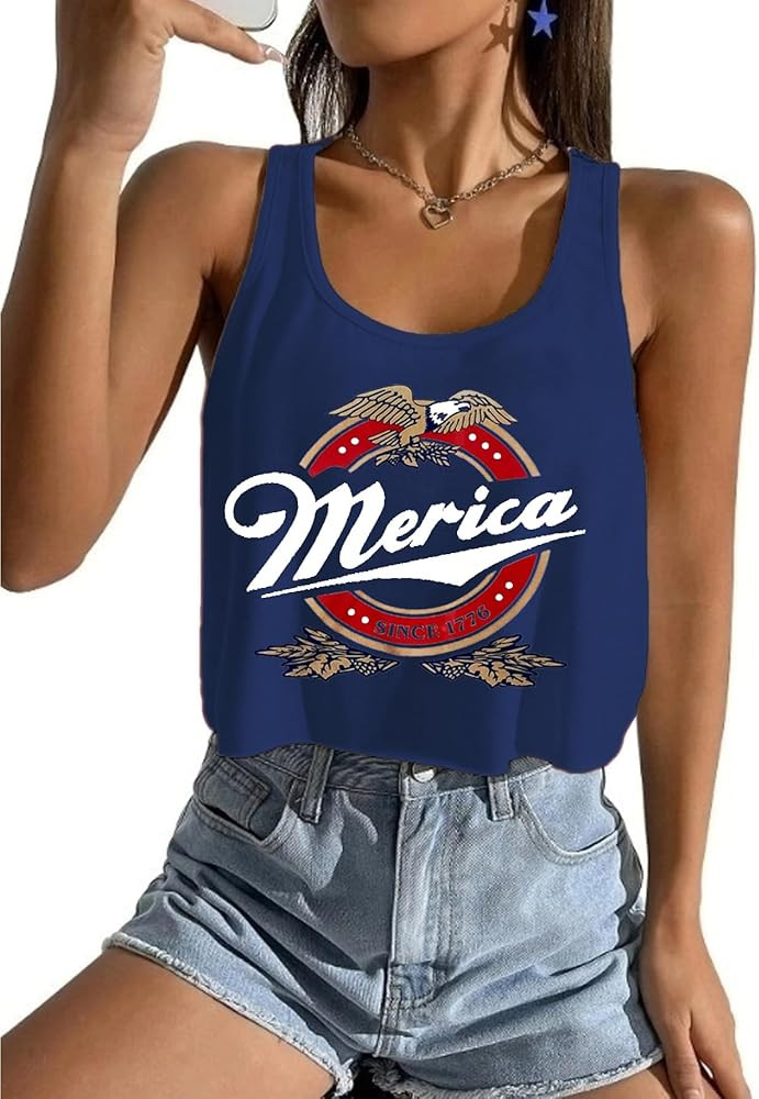 Women's Sexy American Flag Crop Tank 4th of July Patriotic Sleeveless Tee Tops | Amazon (US)