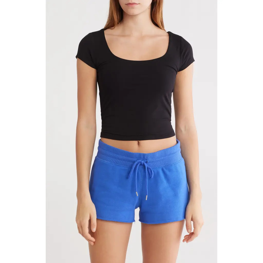 Abound Scoop Neck Cap Sleeve Crop T-Shirt in Black at Nordstrom Rack, Size Large | Nordstrom Rack