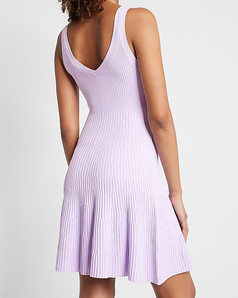 Sleeveless V-Neck Ribbed Fit and Flare Sweater Dress | Express