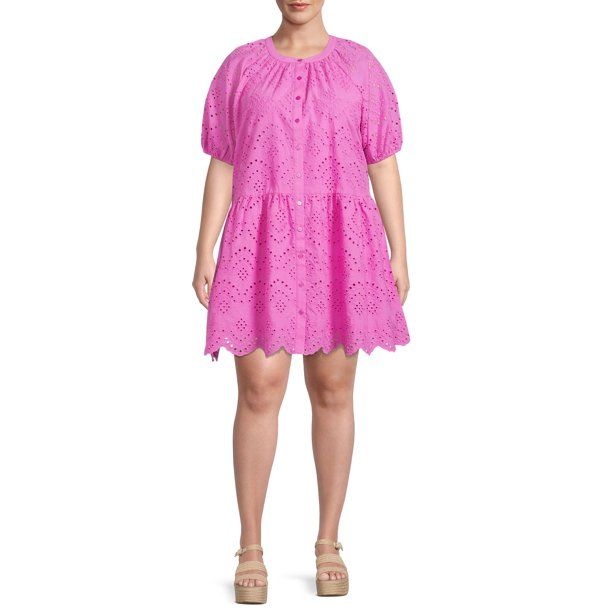 Terra & Sky Women's Plus Size Eyelet Dress with Short Sleeves - Walmart.com | Walmart (US)