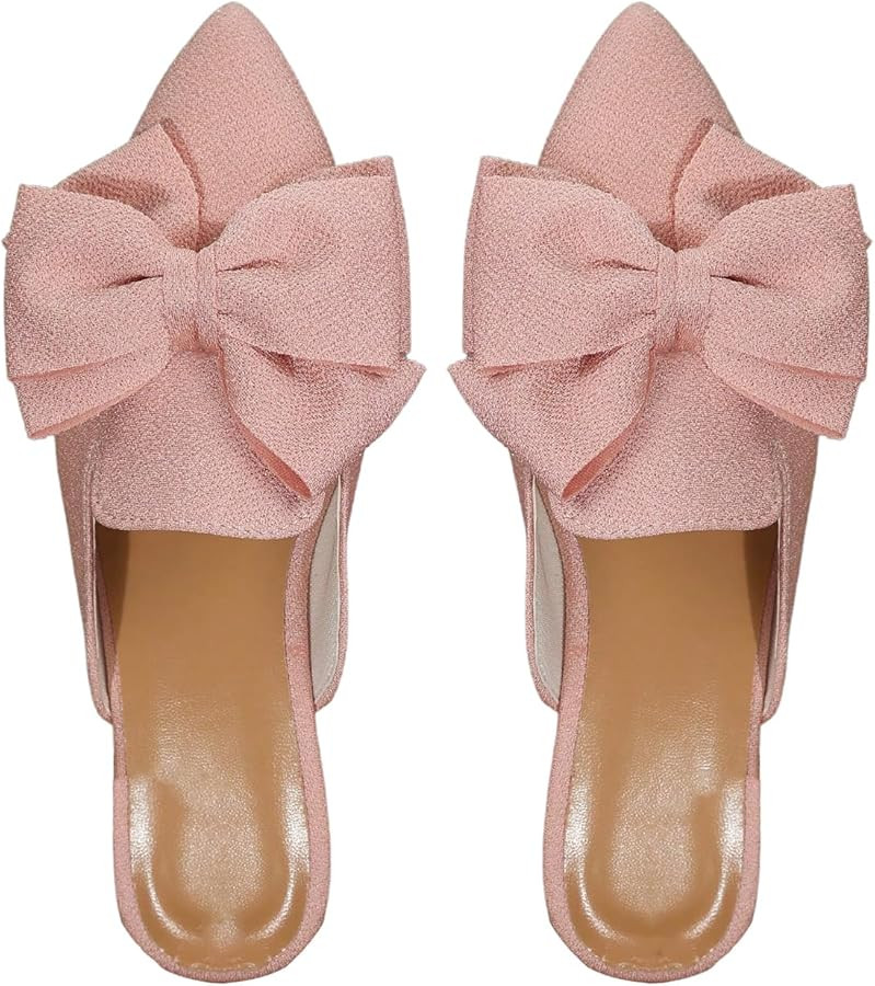 Women's Bow Mules Dressy Pointed Toe Flat Shoes Backless Loafers Slide Sandals Casual Slides Work... | Amazon (US)