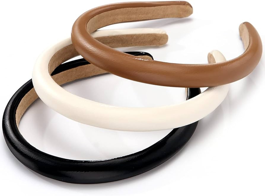 BOMTTY 3 Pcs Padded Headbands for Women, Solid Color Leather Headbands, Fashion Headwear, Girls Wome | Amazon (US)