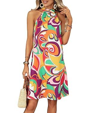 SOLY HUX Women's Allover Print Halter Sleeveless Tunic Short Dress Summer Dresses | Amazon (US)
