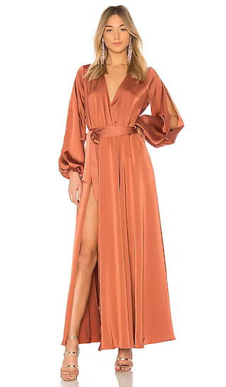 x REVOLVE Eric Gown in Bronze Long Sleeve Wedding Guest Dress Long Sleeve Summer Dress Maxi Dress | Revolve Clothing (Global)