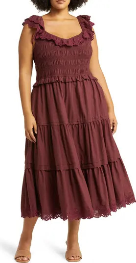 Lucie Embroidered Cotton Midi Dress | Nordstrom