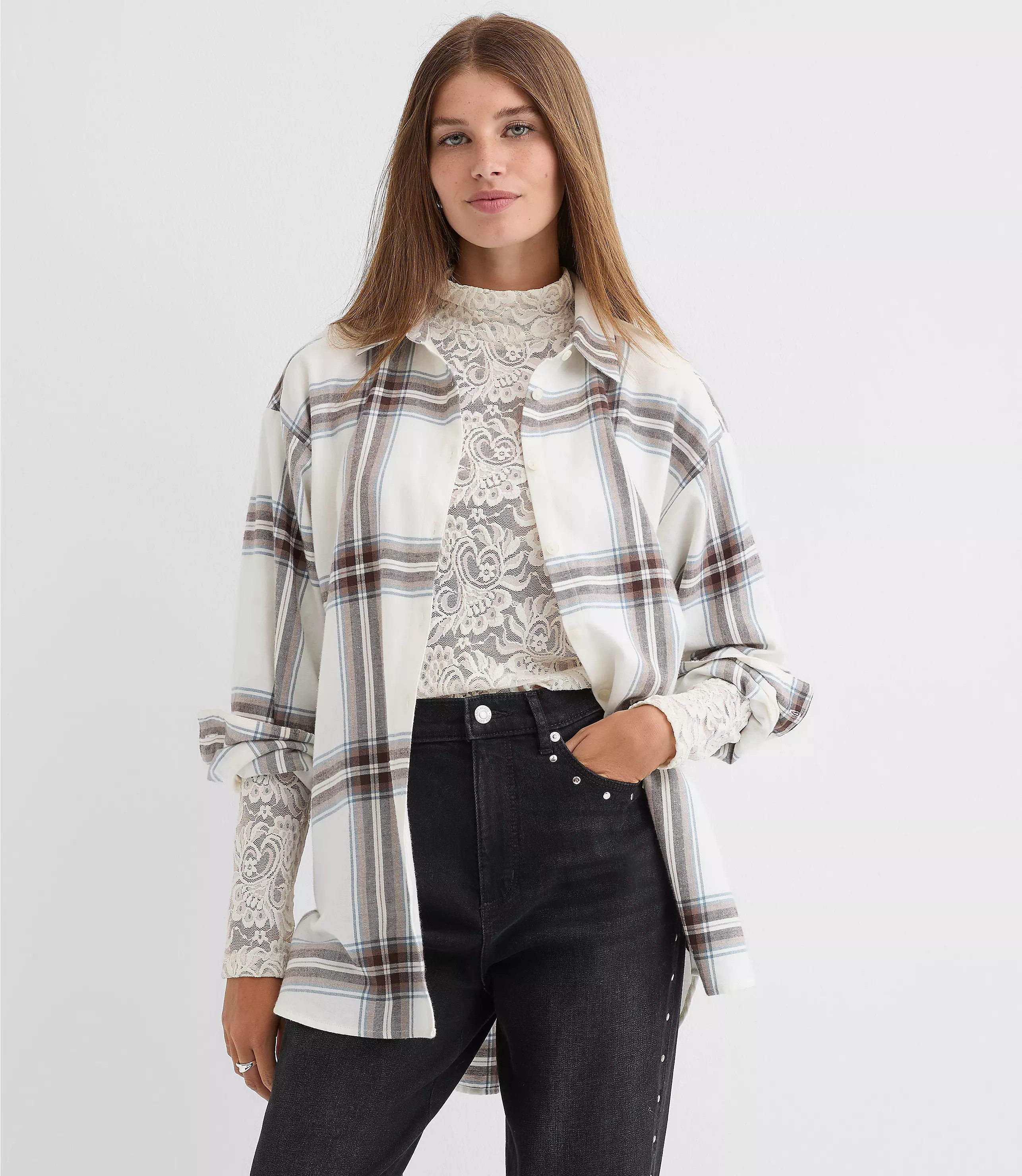 Plaid Flannel Everyday Oversized Tunic Shirt | LOFT