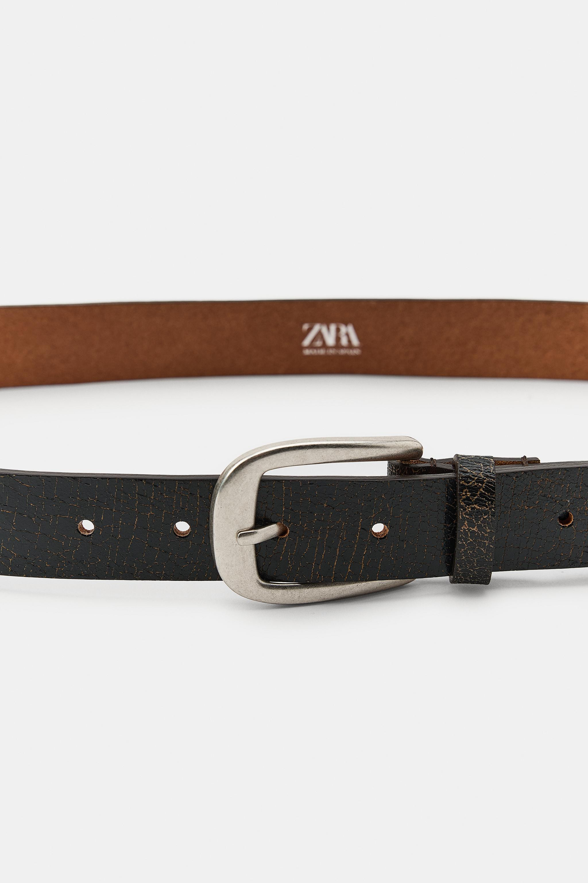 100% CRACKLED LEATHER BELT | Zara UK